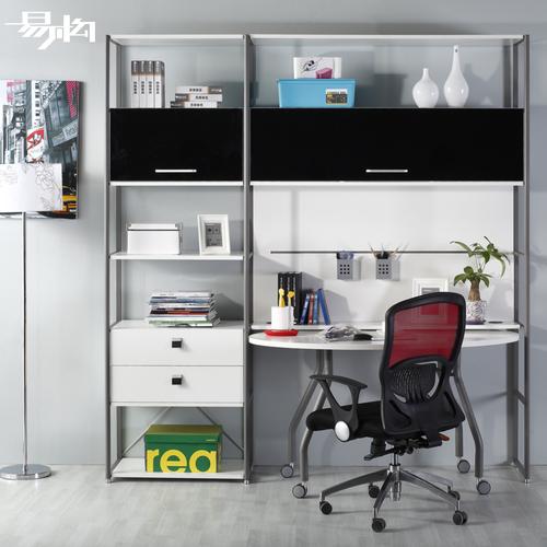 易構(gòu)鋼木家具書房家具組合書架書柜書桌柜組合連體書桌柜es801